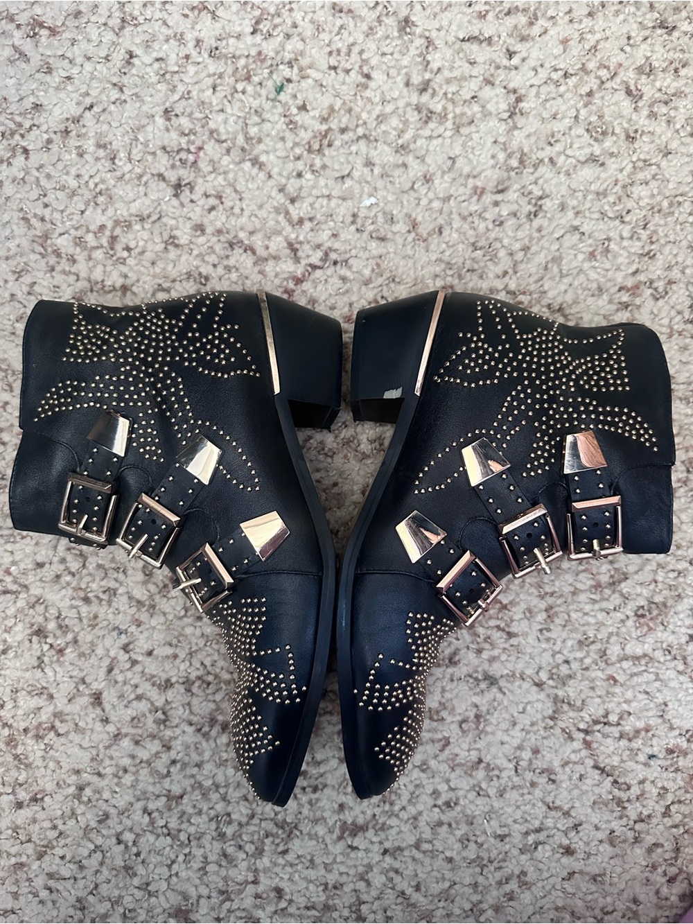 Black Studded Triple-Buckle Ankle Boots - Picture 5 of 8